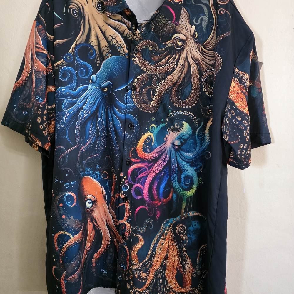 Hardaddy Button Front Octopus Print Men's Shirt